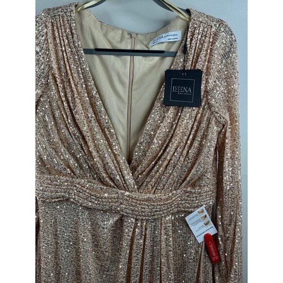 Mac Duggal Sequin Long Sleeve Midi Cocktail Formal Dress Size 12 Rose Gold NWT - Picture 5 of 6